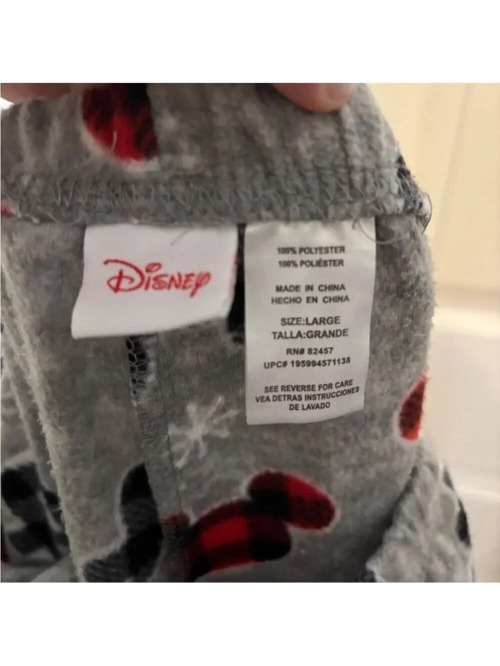 Disney Mickey Mouse Grey Buffalo Plaid Fleece Pajama Pants Large